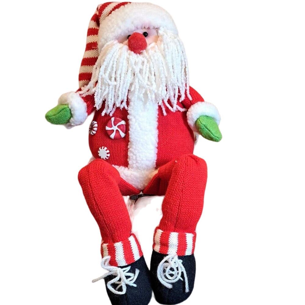 Santa Claus Shelf Sitter Soft Fabric Heavy Bottom Dangling Legs Christmas Decor